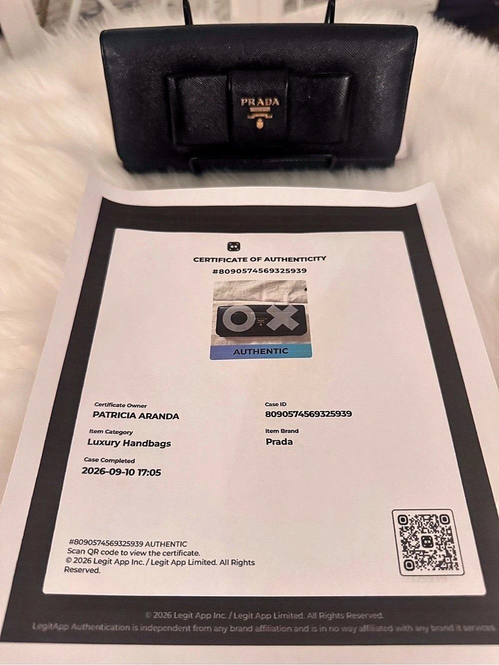 Prada Saffiano Leather Bow Continental Wallet in Black
